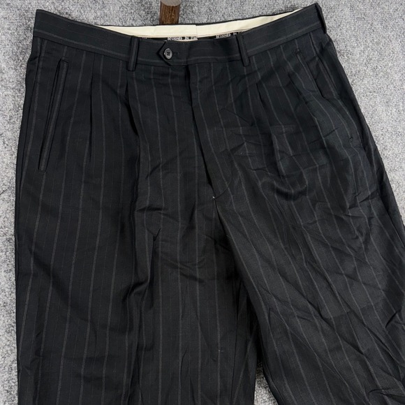 TS Super 150's Charcoal Pinstripe Dress Pants Men's 36R Designed in Italy Wool - Picture 1 of 6